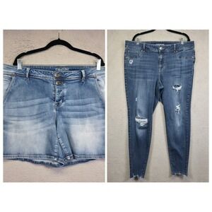 Maurices Jeans Lot of 2 Womens 20 Blue Denim Distressed Raw Hem Stretch‎